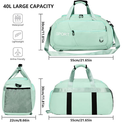 Wasserdichte Sporttasche 40L Rucksack Schuhfach Grün