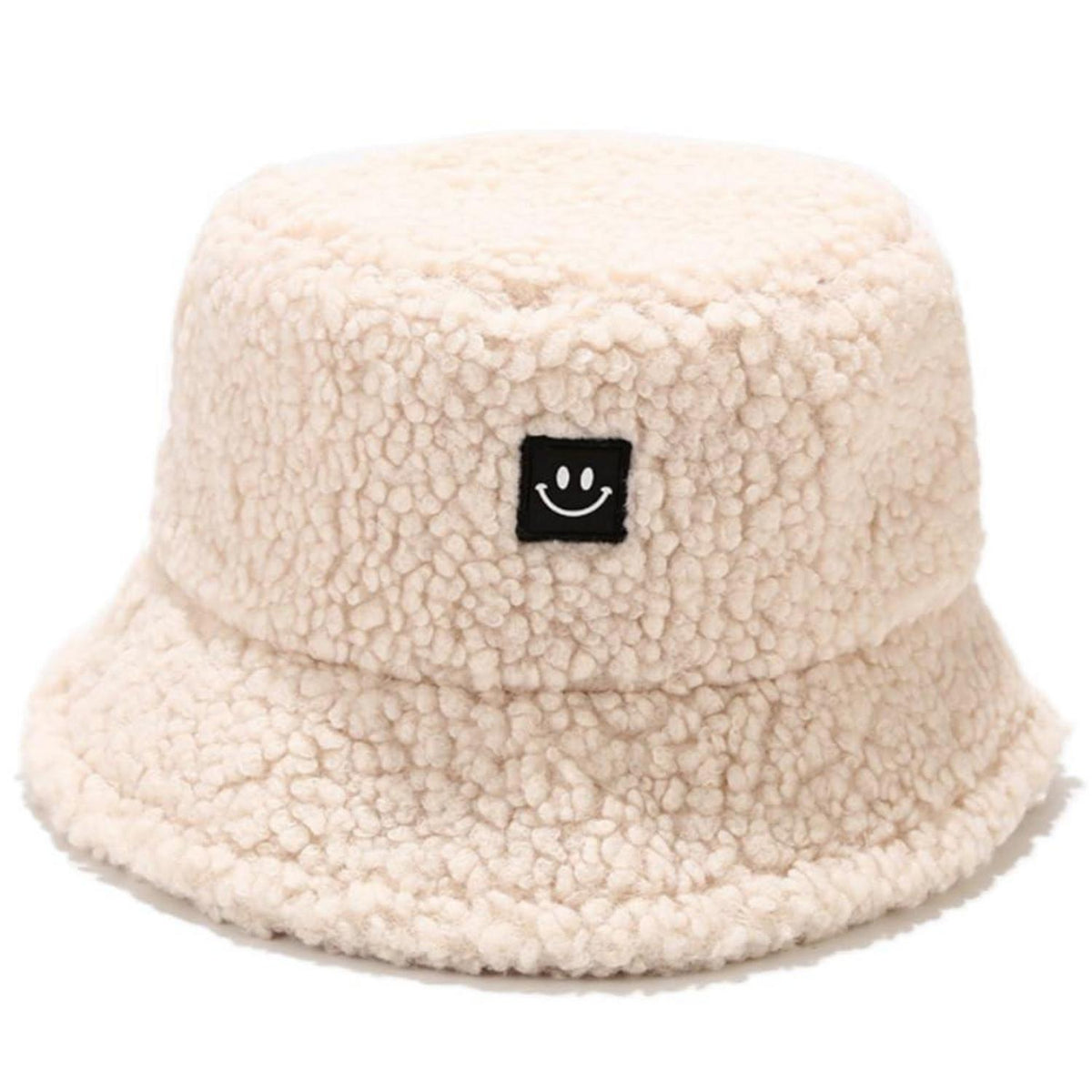 Damen Plüsch Fischerhut Wintermütze beige
