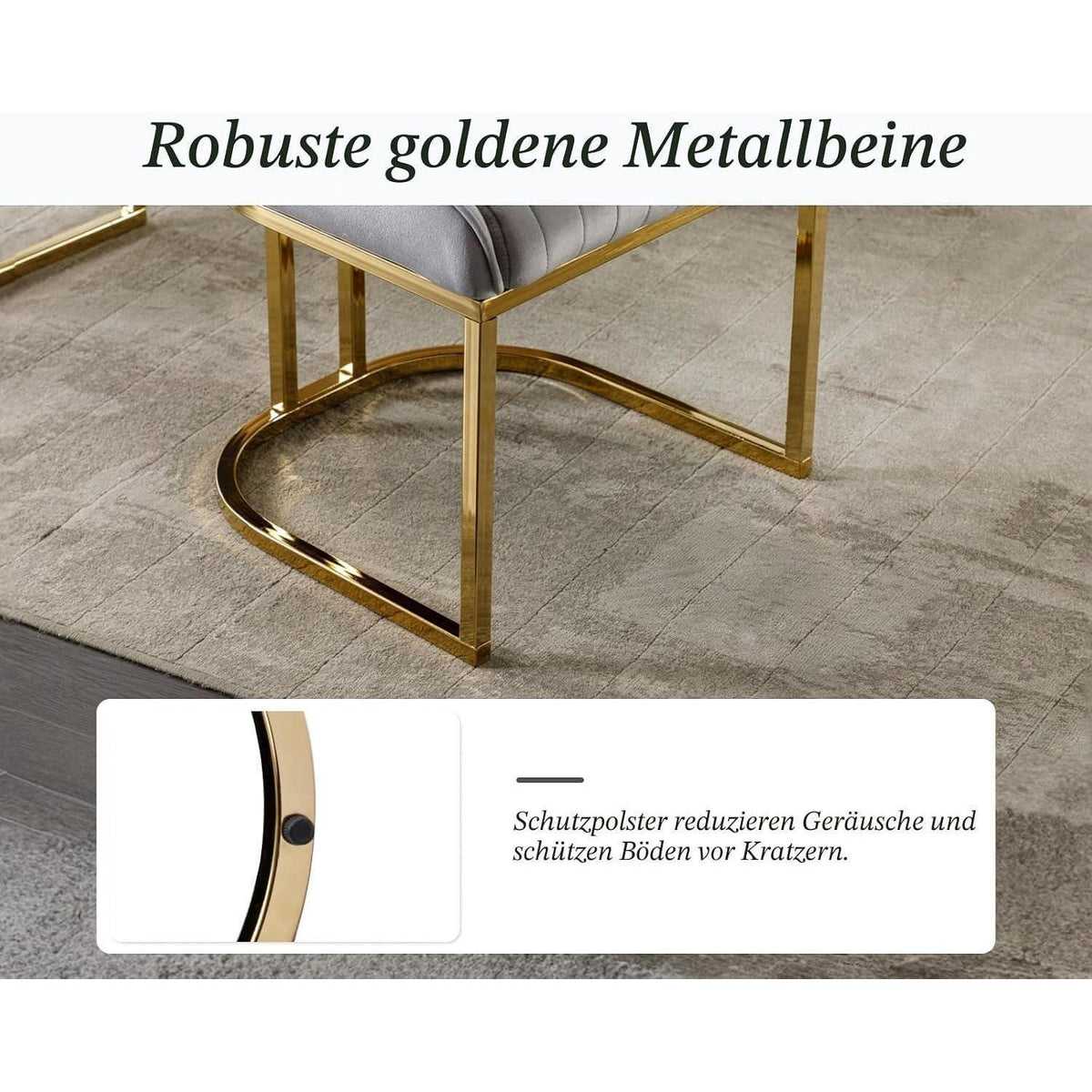 Samt Esszimmerstühle 4er Set mit goldenen Metallbeinen