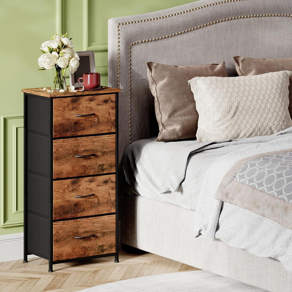 Somdot Kommode mit 4 Stoffschubladen – Schlafzimmer & Wohnzimmer