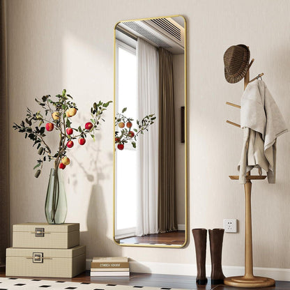 Standspiegel Ganzkörper Gold 150x40 cm – Abgerundete Ecken