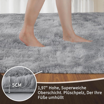 Hochflor Teppich Grau 160x230 – Waschbarer Shaggy Wohnzimmer Teppich