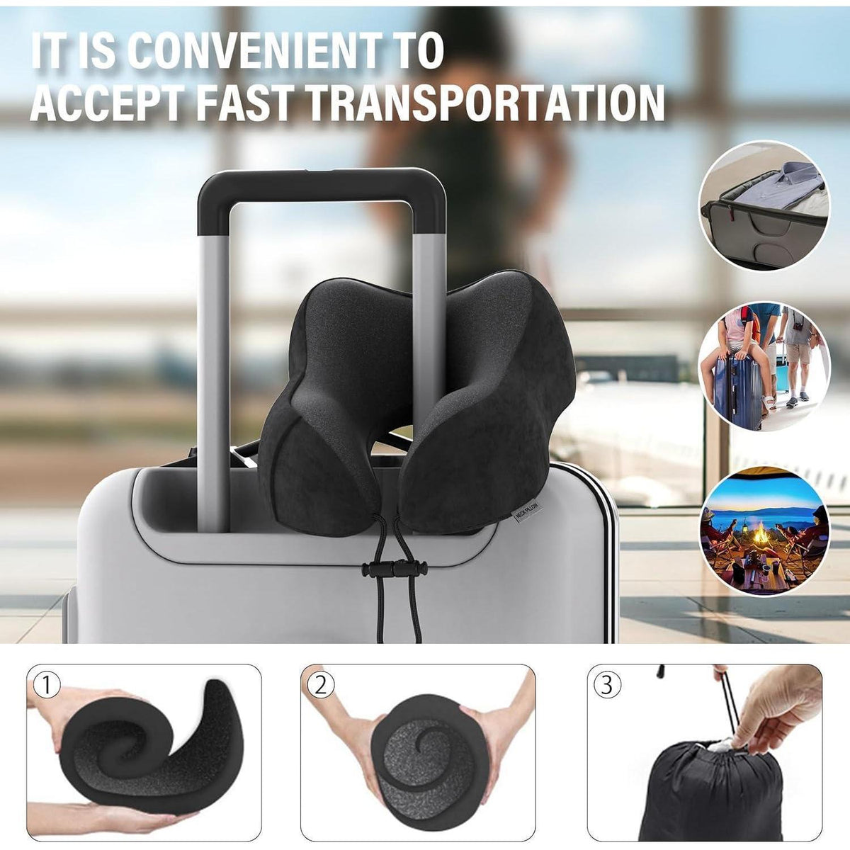 Nackenkissen Reise aus Memory Foam mit samtweichem Bezug (Schwarz)