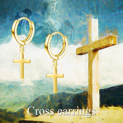 Creolen aus Sterling Silber mit Kreuz-Anhänger für Damen & Herren