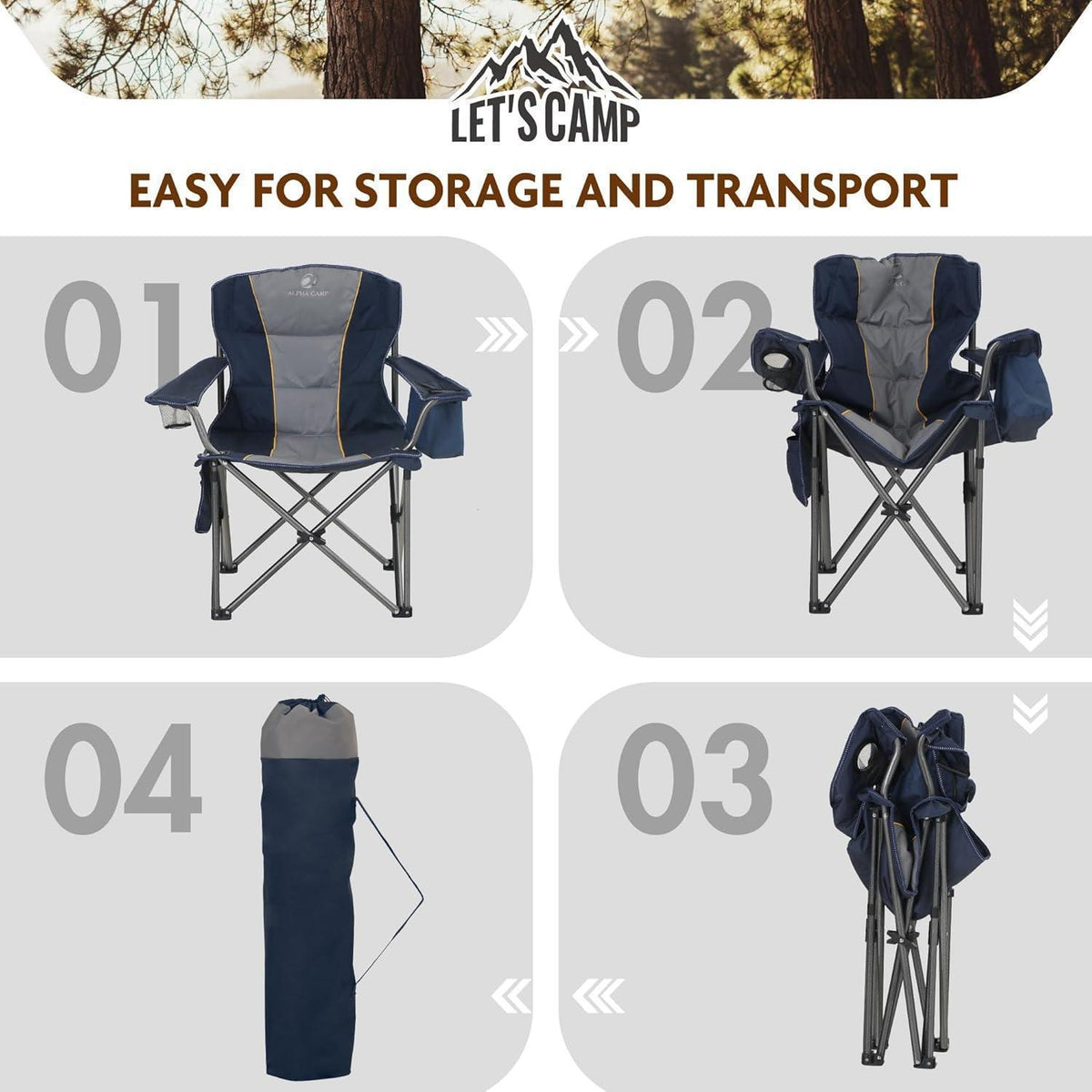 XXL Campingstuhl Klappbar mit Kühltasche & Getränkehalter