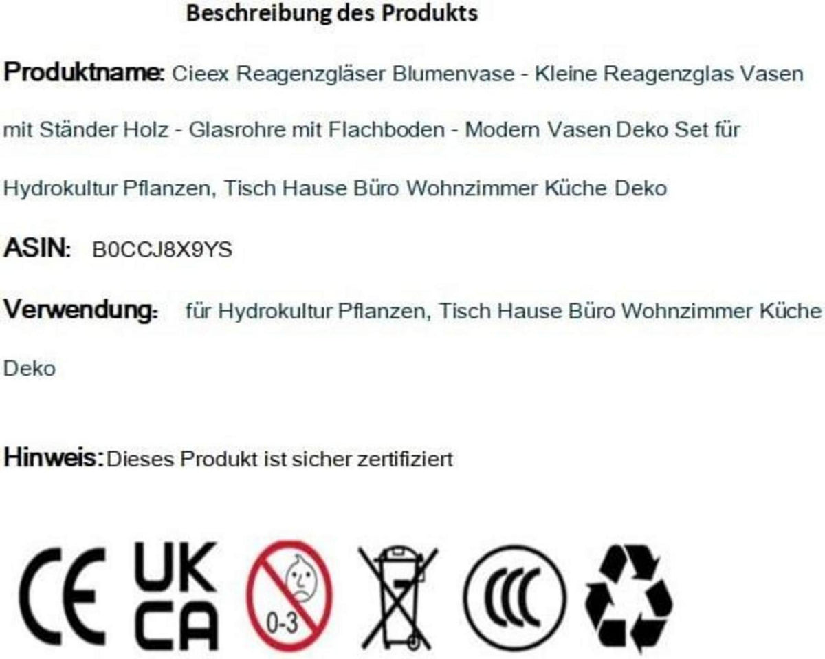 Cieex Reagenzglas Vasen Set mit Holzständer - Moderne Deko für Pflanzen