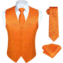 Herren Weste Krawatte Einstecktuch Set Jacquard Orange XL