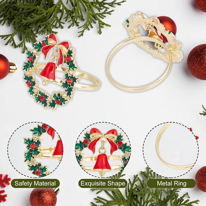 8x Weihnachtliche Serviettenringe Gold mit Weihnachtskranz