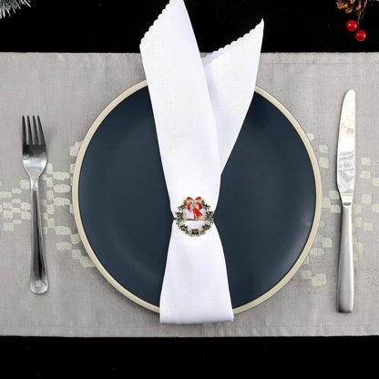 8x Weihnachtliche Serviettenringe Gold mit Weihnachtskranz