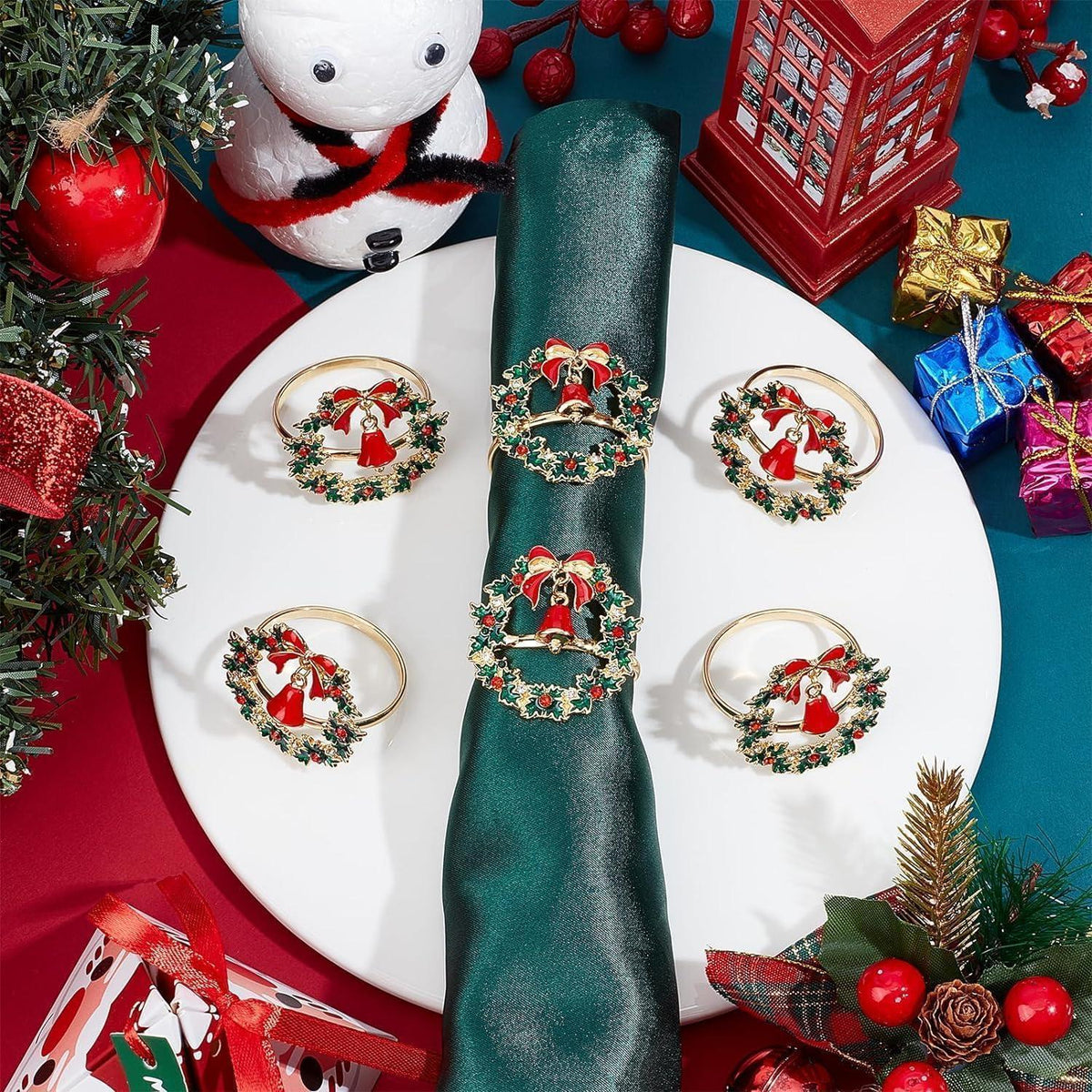 8x Weihnachtliche Serviettenringe Gold mit Weihnachtskranz
