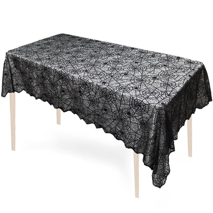 Halloween Tischdecke Spinnennetz Schwarz Spitze 152x213cm