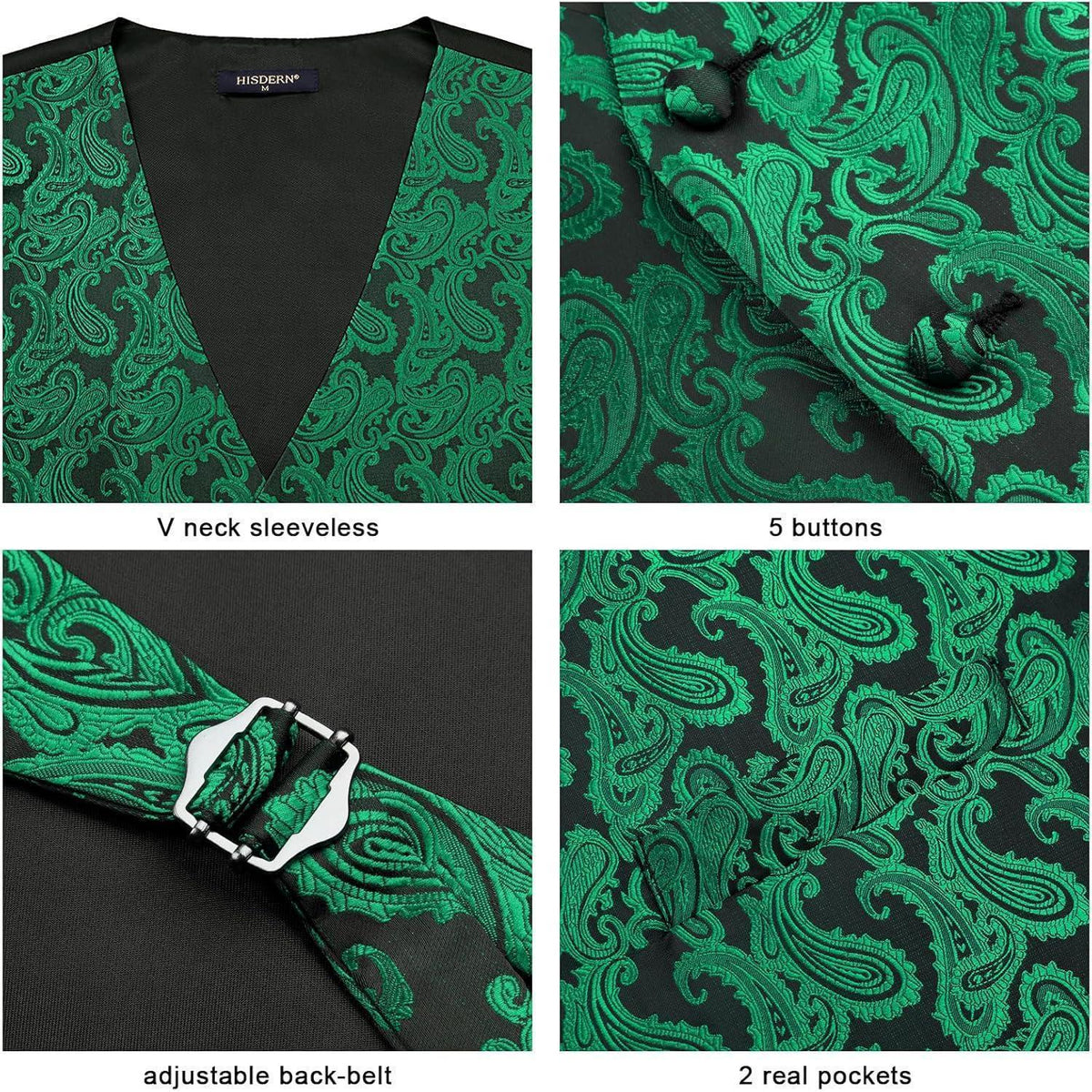 Herren Weste Krawatte Einstecktuch Set Jacquard Grün
