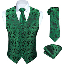 Herren Weste Krawatte Einstecktuch Set Jacquard Grün 4XL