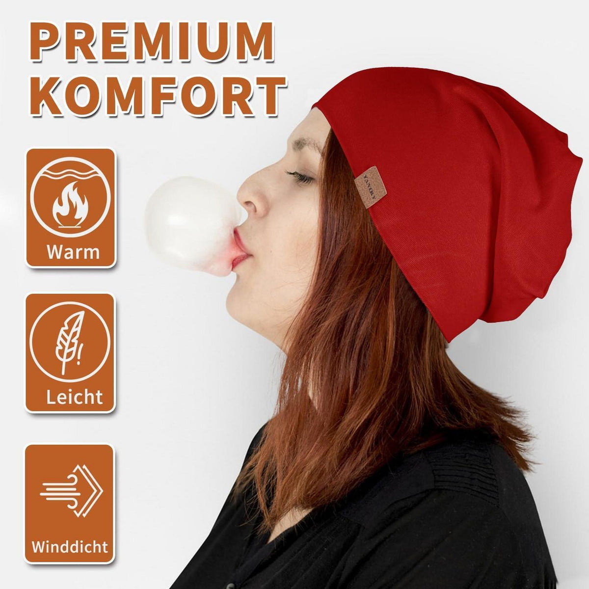 Slouch Beanie Mütze Baumwolle für Damen und Herren, dünn und leicht, rot