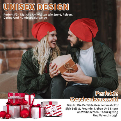 Slouch Beanie Mütze Baumwolle für Damen und Herren, dünn und leicht, rot