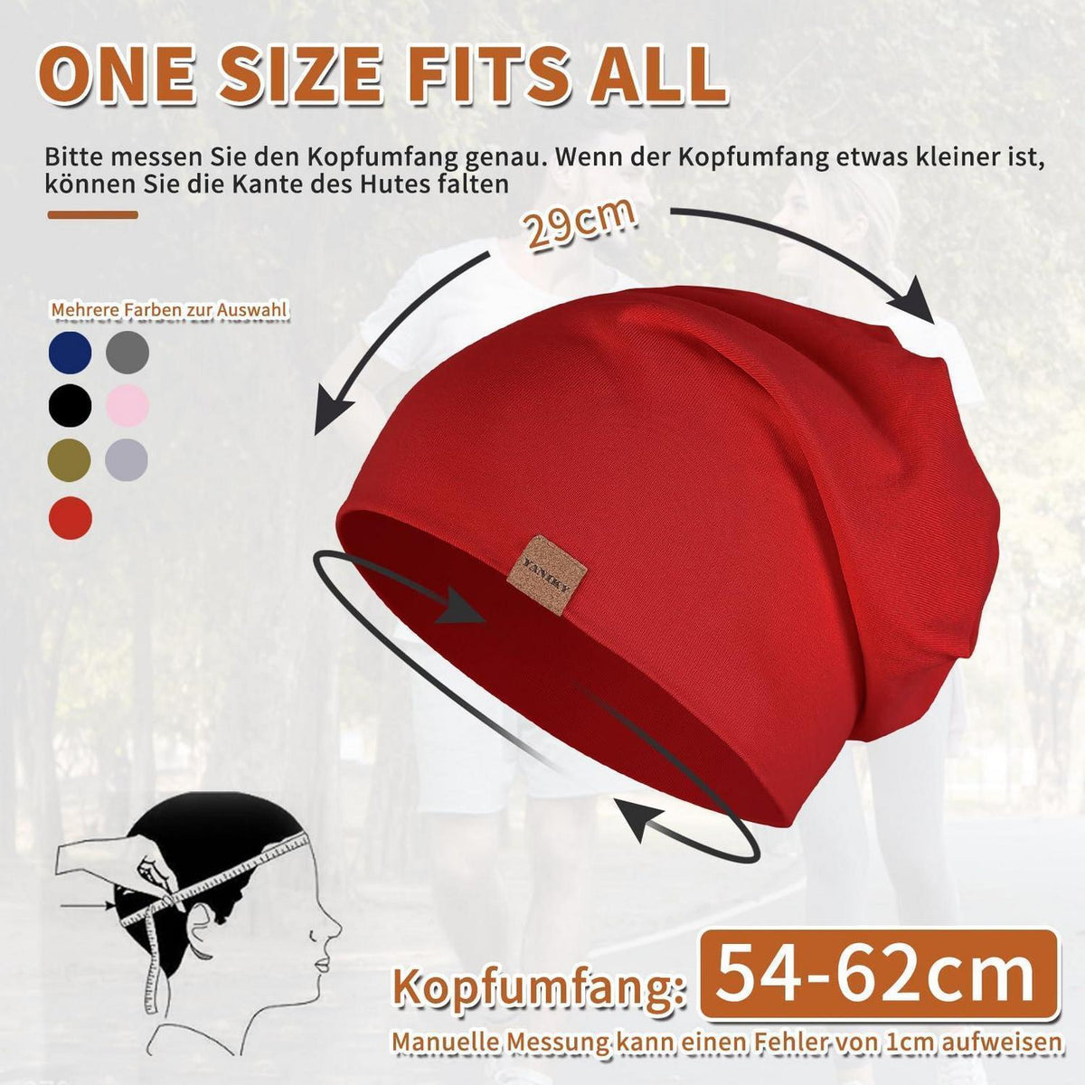 Slouch Beanie Mütze Baumwolle für Damen und Herren, dünn und leicht, rot