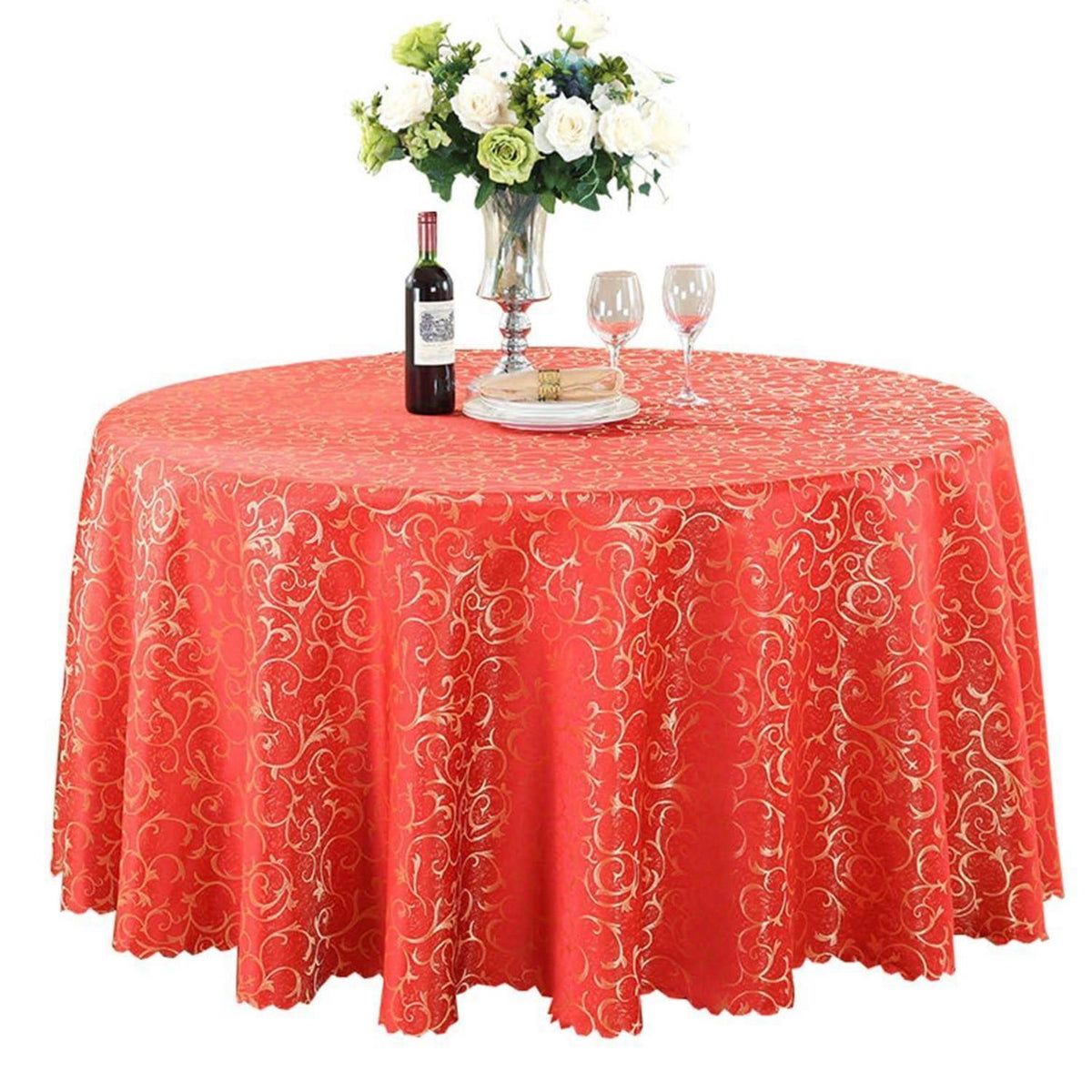 Runde Jacquard Tischdecke Rot, 340 cm – Elegant & Pflegeleicht