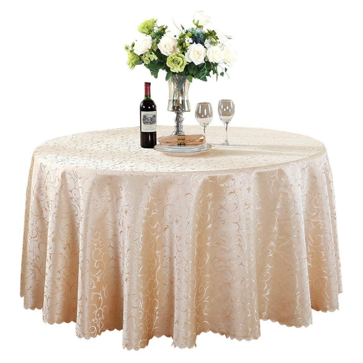 Runde Jacquard Tischdecke Champagnegold 160cm – Elegant & Pflegeleicht