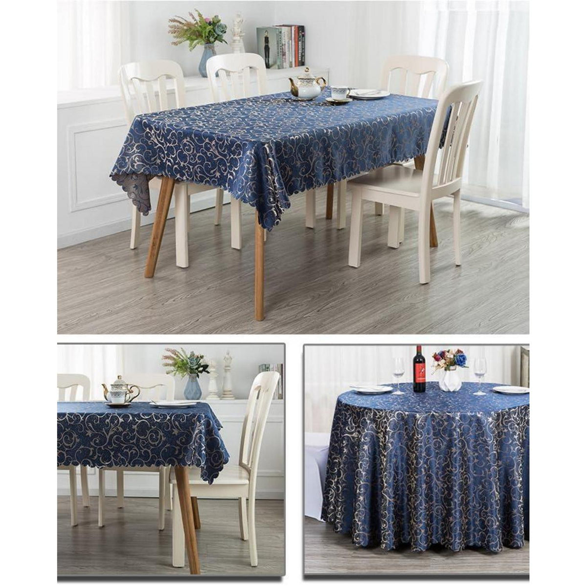Runde Jacquard Tischdecke Marineblau 360 cm – Elegant & Pflegeleicht