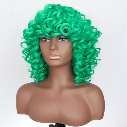 Grüne Afro Perücke Damen – Kurz, Lockig, Synthetisch