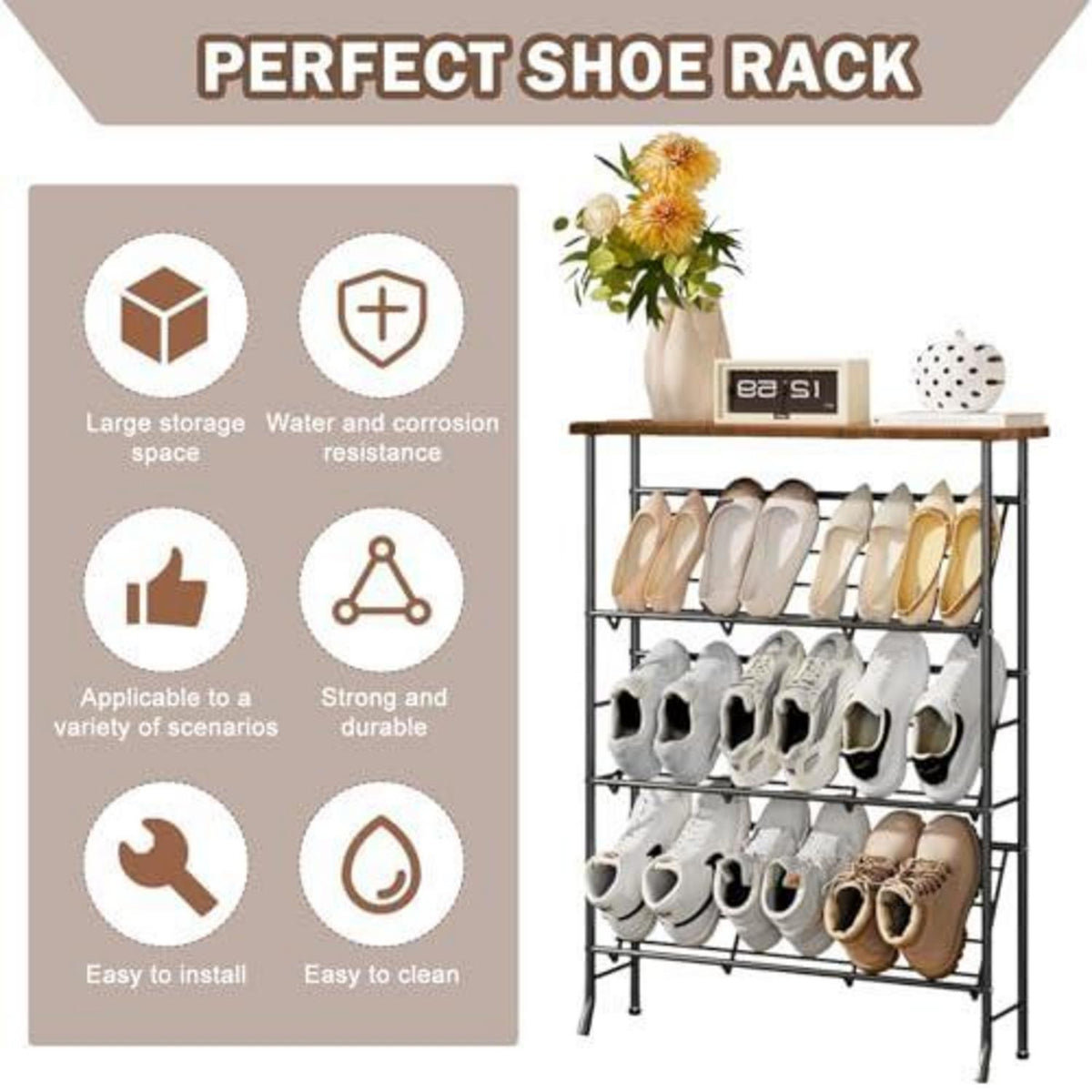 Schuhregal Metall 4 Ebenen – Schuhablage für 12-16 Paar