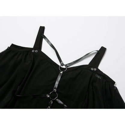 Gothic Kleid Damen Vintage Mittelalterlich mit Trompetenärmeln