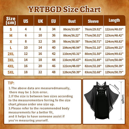 Gothic Kleid Damen Vintage Mittelalterlich mit Trompetenärmeln