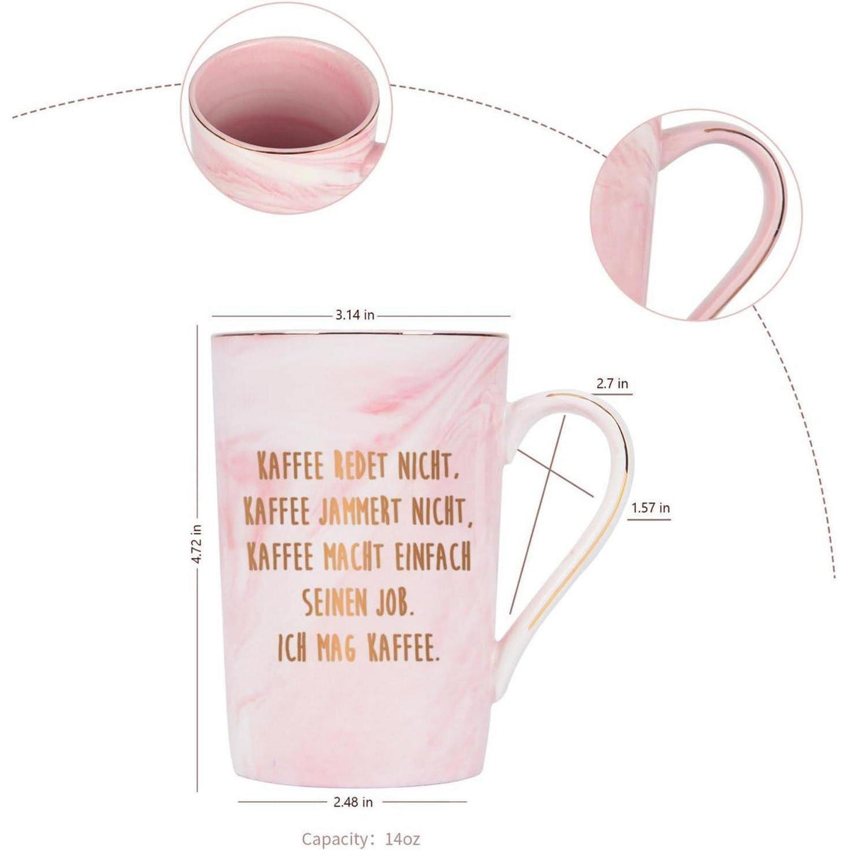 Kaffeetasse mit Spruch, Rosa Marmor, 400ml, Geschenk für Kollegen