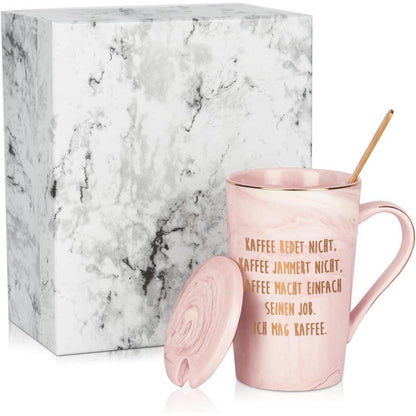 Kaffeetasse mit Spruch, Rosa Marmor, 400ml, Geschenk für Kollegen