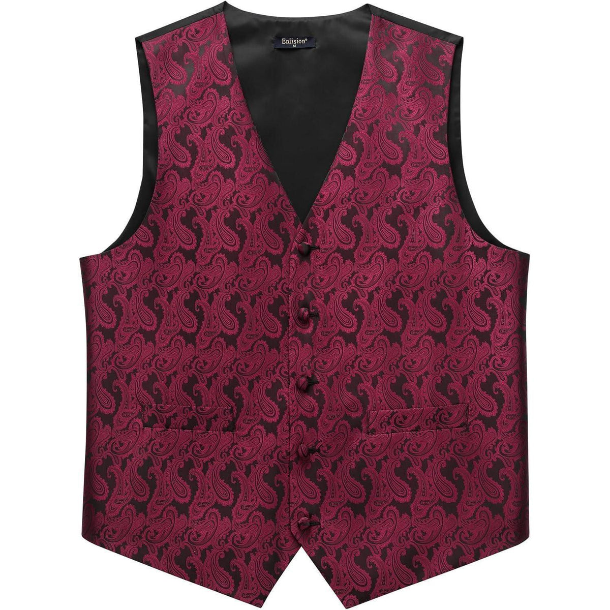 Herren Weste Krawatte Einstecktuch Set Bordeaux Rot Paisley Jacquard