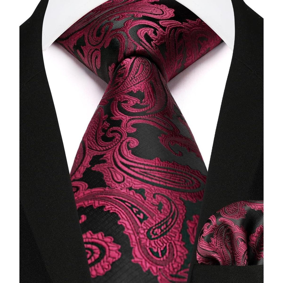 Herren Weste Krawatte Einstecktuch Set Bordeaux Rot Paisley Jacquard