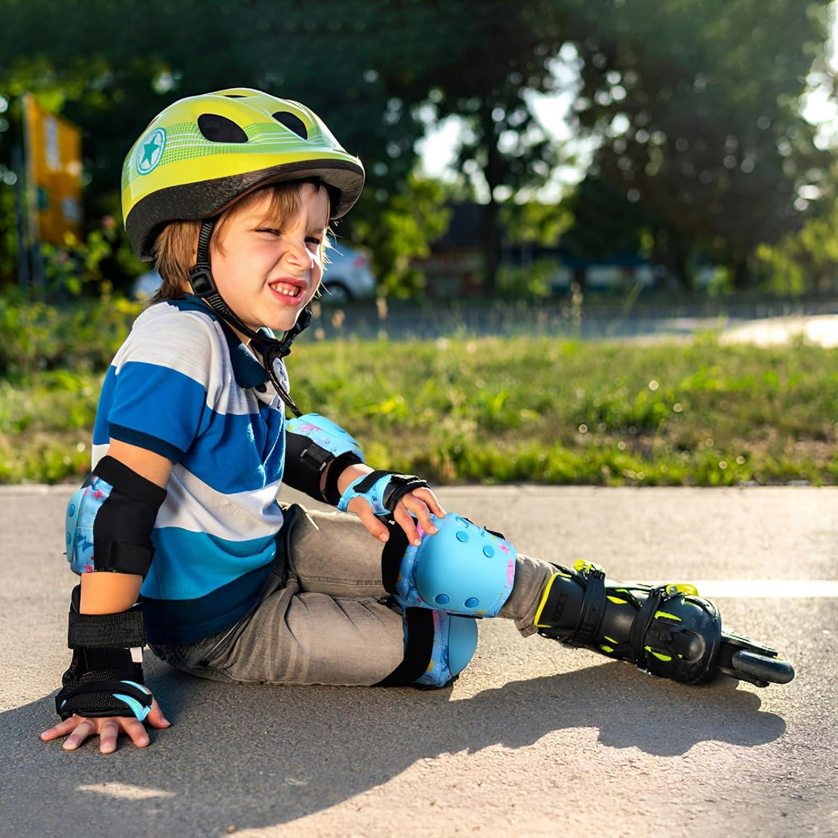 Knieschoner Mädchen Kinder Schützer Inline Skates Handgelenkschoner Blau
