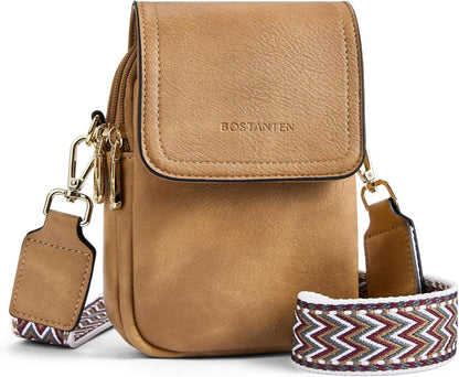 Umhängetasche Damen Leder Handytasche mit Geldbörse & Gitarrengurt