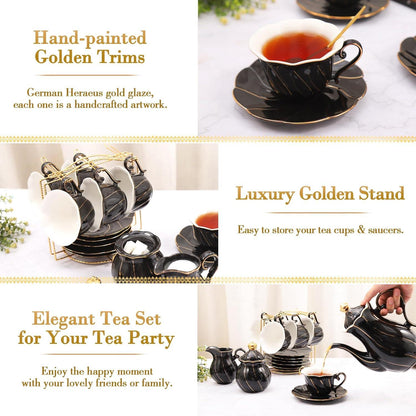 22-teiliges Porzellan-Teeset britischer Stil goldener Rand Glamour-Set