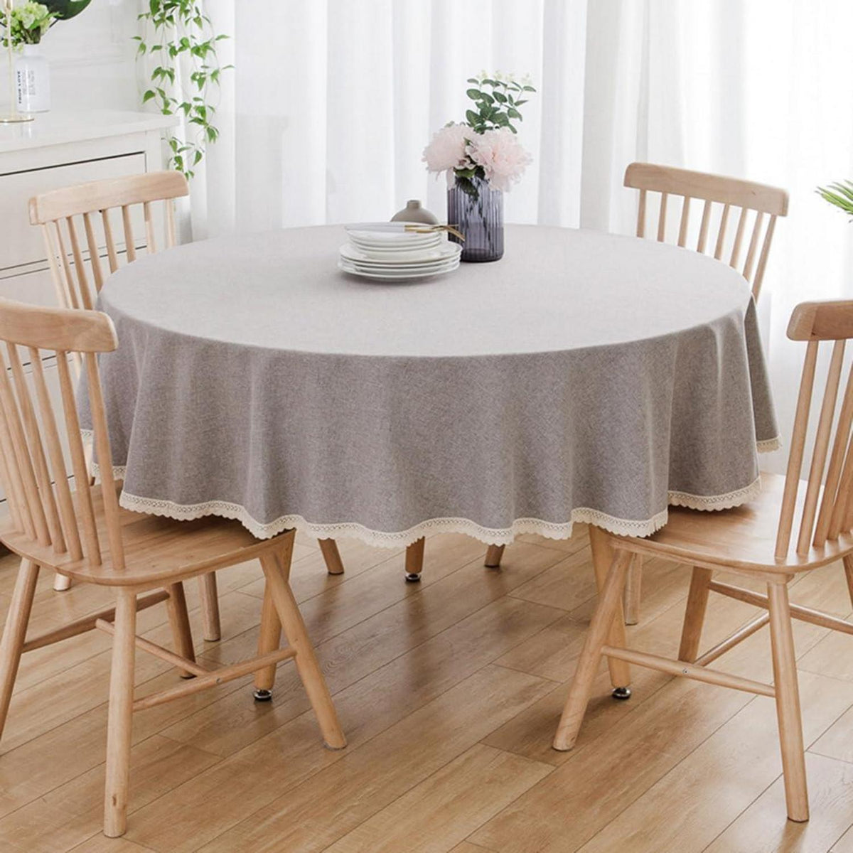 Runde Baumwollleinen Tischdecke Ø 260 cm – Hellgrau