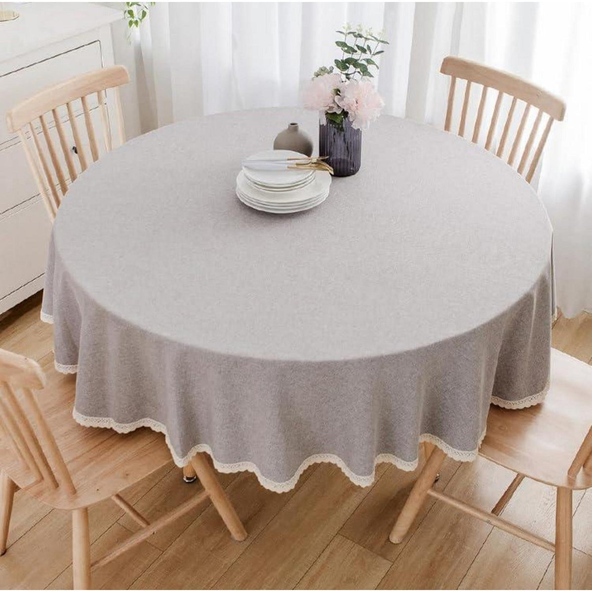 Runde Baumwollleinen Tischdecke 280 cm – Hellgrau