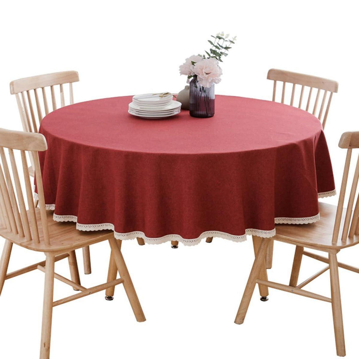 Runde Baumwollleinen Tischdecke 280cm – Rot