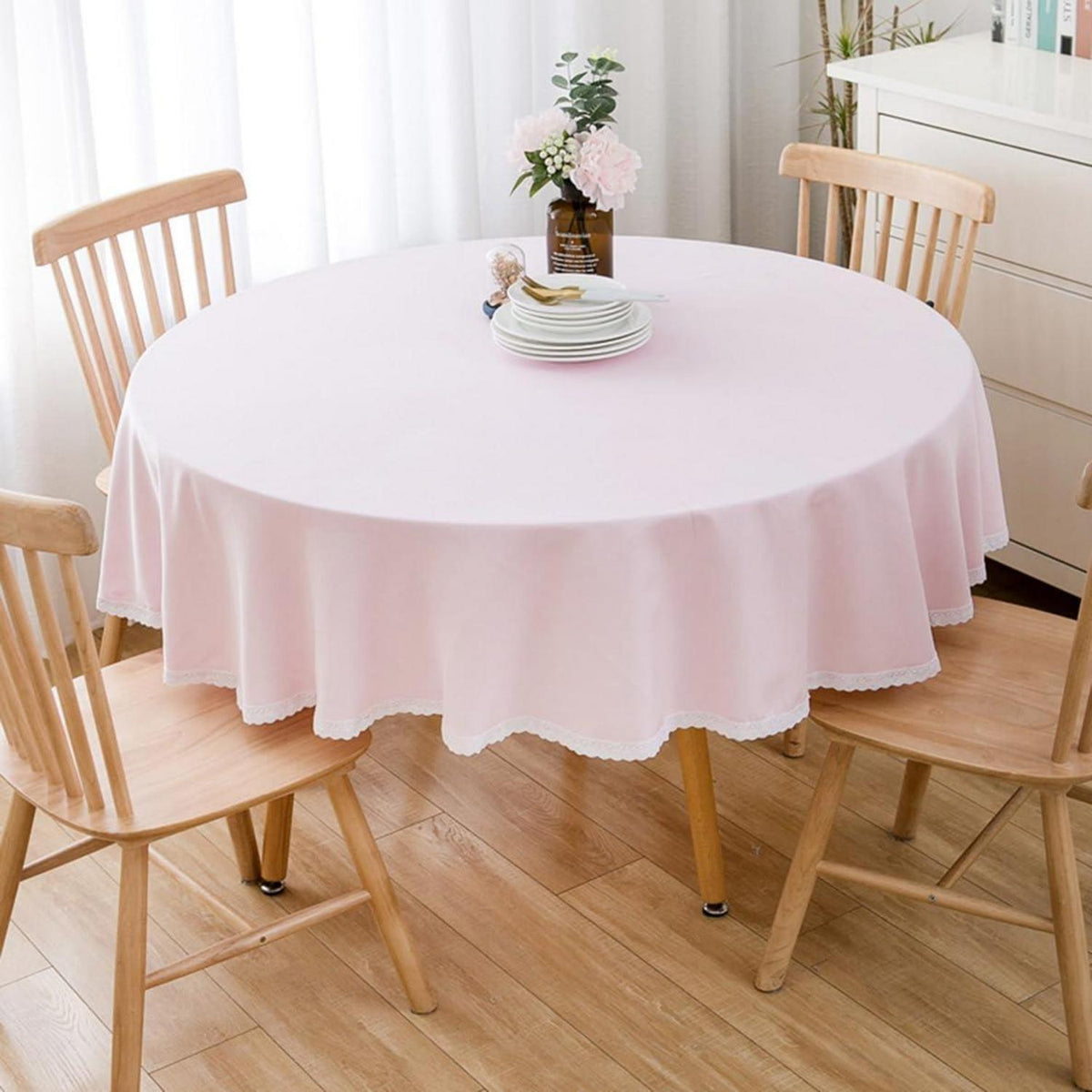 Runde Baumwollleinen Tischdecke Rosa 280 cm – Schutz & Stil