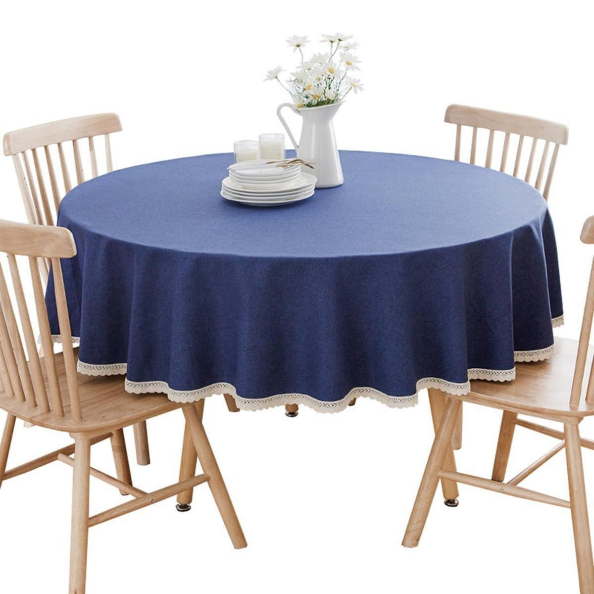 Runde Baumwollleinen Tischdecke Dunkelblau 260 cm