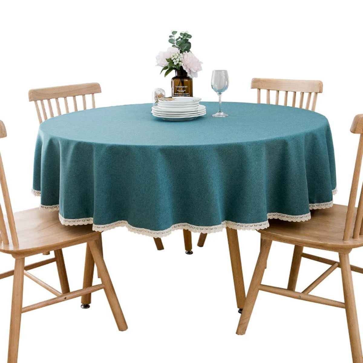 Runde Baumwollleinen Tischdecke 260 cm – Pfauenblau