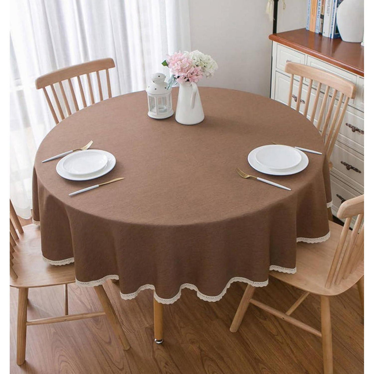 Runde Baumwollleinen Tischdecke Dunkelbraun 260 cm
