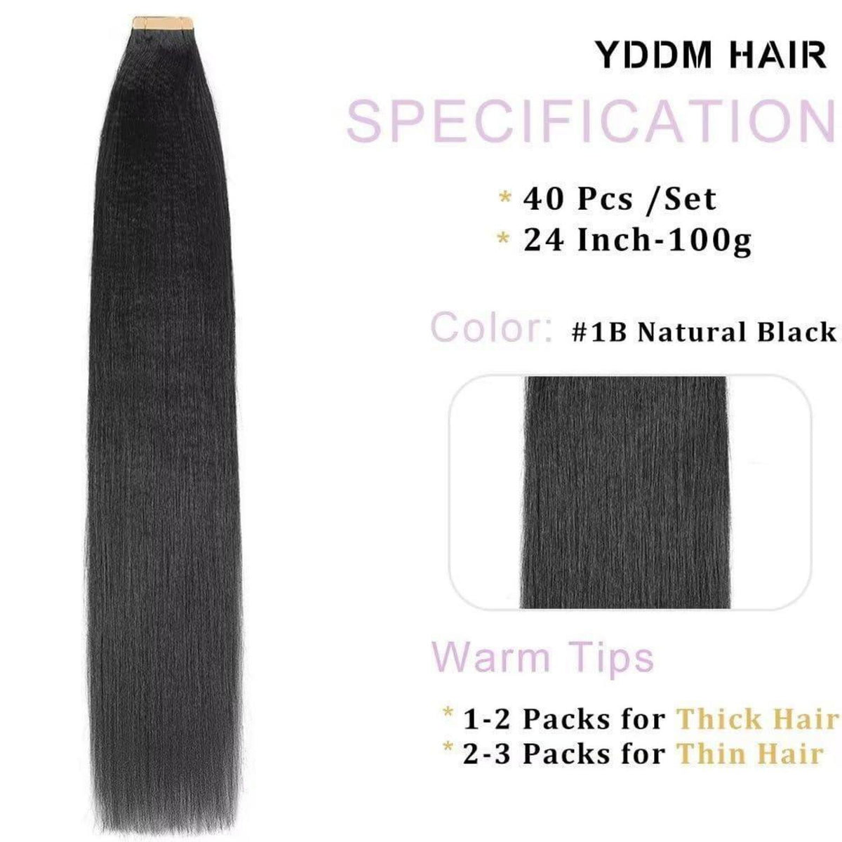 Echthaar Tape Extensions Schwarz Yaki Straight 24 Zoll