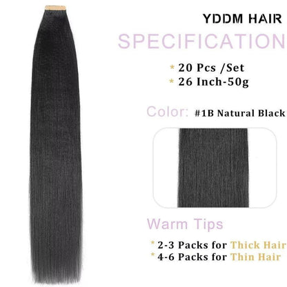 Echthaar Tape Extensions Schwarz 26 Zoll (50g)