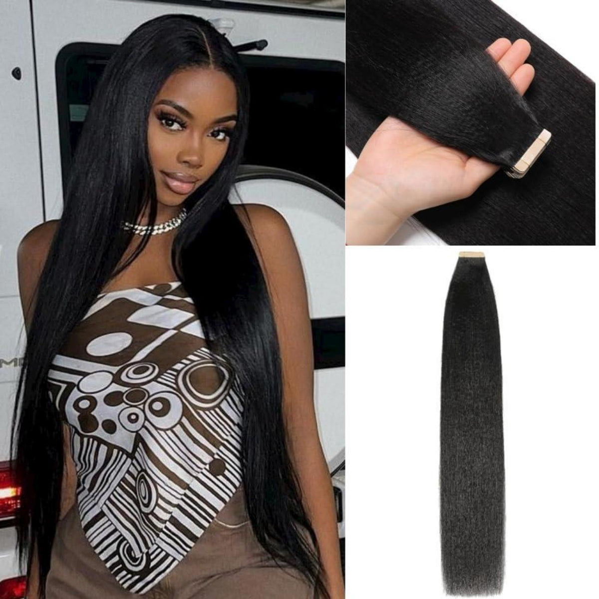 Schwarze Tape Extensions Echthaar 26 Zoll 100g