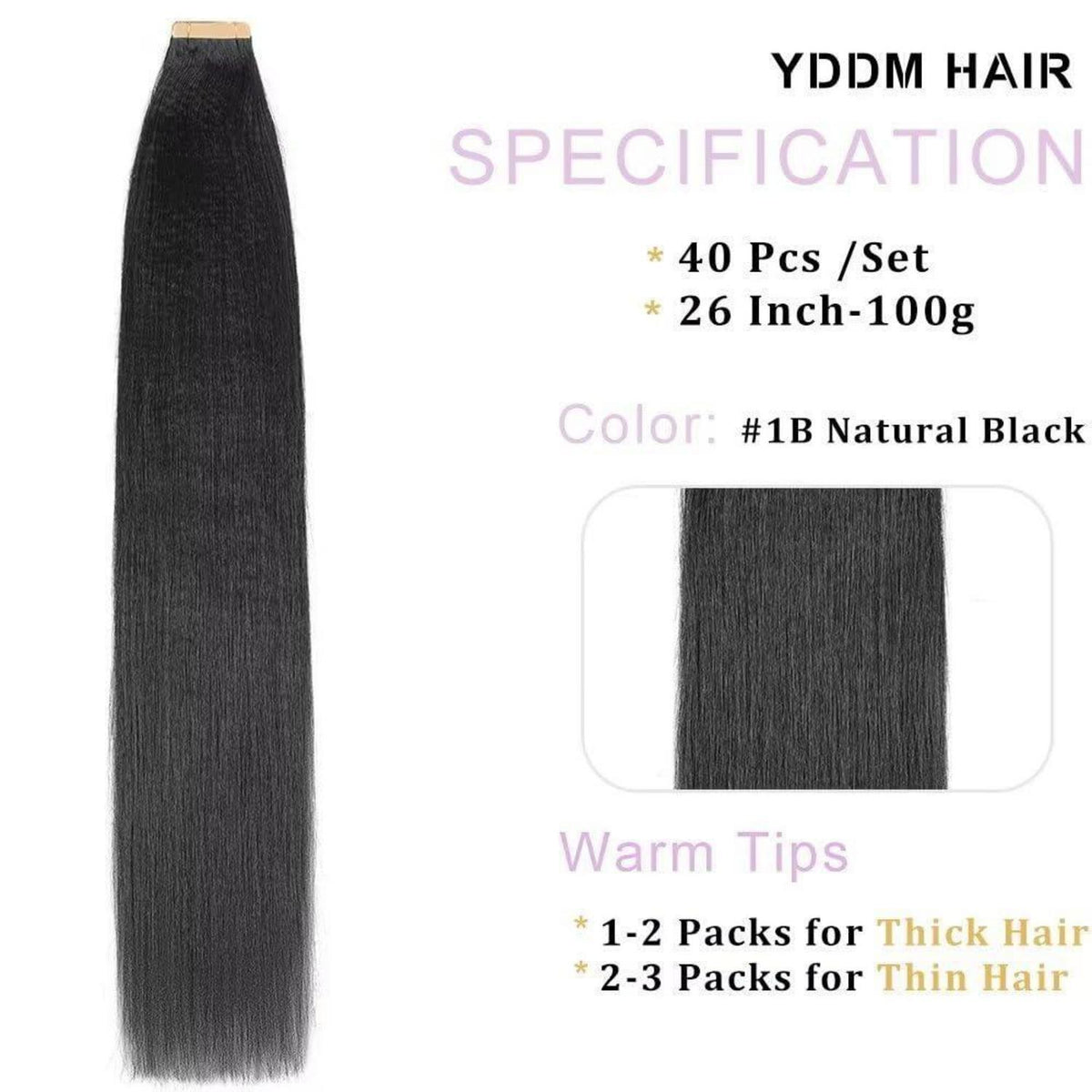 Schwarze Tape Extensions Echthaar 26 Zoll 100g