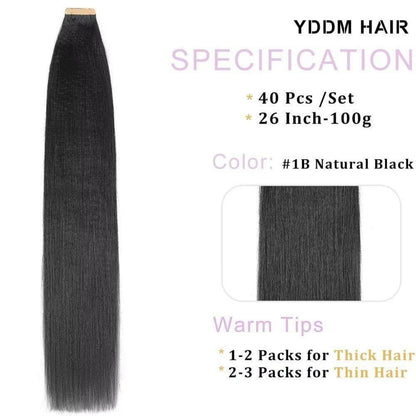 Schwarze Tape Extensions Echthaar 26 Zoll 100g