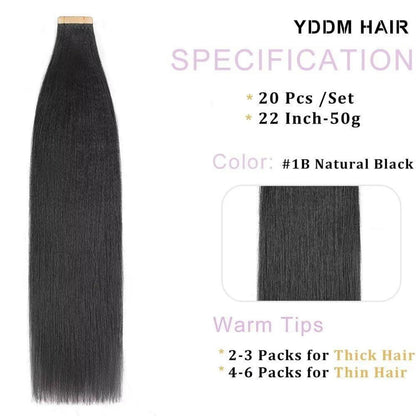 Echthaar Tape Extensions Schwarz 22 Zoll Yaki Straight