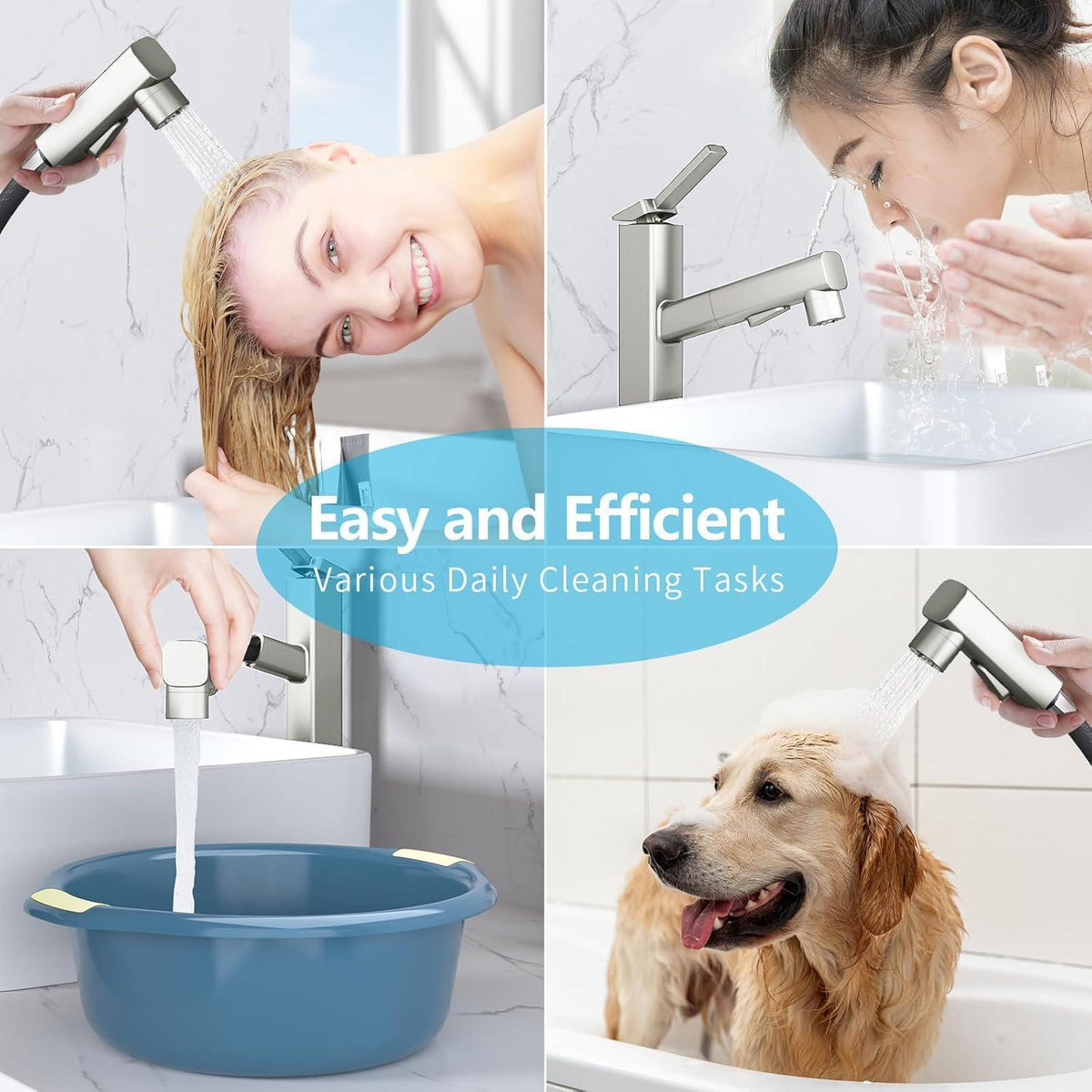 Badezimmerarmatur mit herausziehbarem Sprühkopf, 3 Modi, gebürstetes Nickel