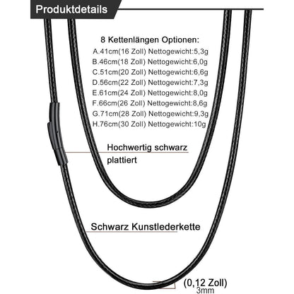 Geflochtene Wachskette mit Edelstahlverschluss 3mm 41cm Schwarz