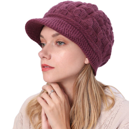 Gestrickte Schirmmütze mit warmem Fleecefutter Fuchsia